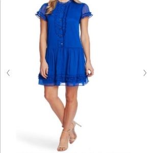 CeCe Ruffle Button Front Blue Dress NWT Size XS
